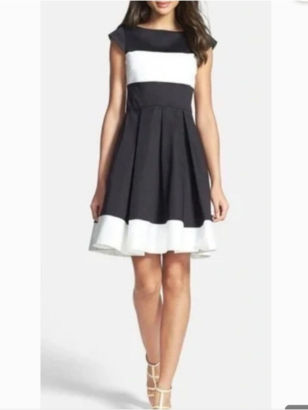Kate Spade Adette Colorblock Fit and Flare Dress Black Cream Pockets Size 10
